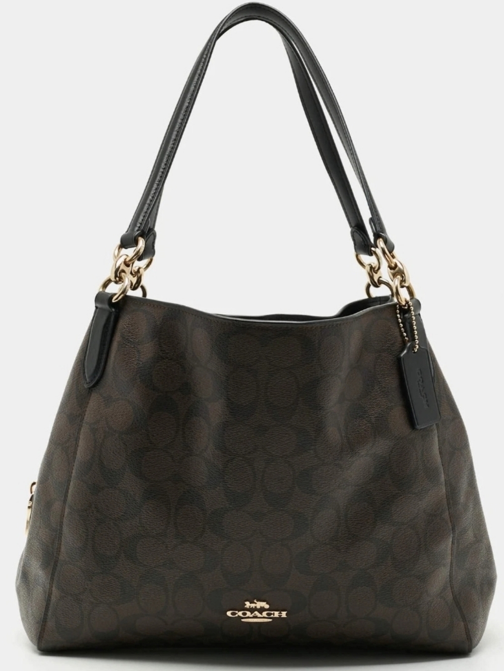 Coach Dark Brown Signature Hobo with Black Straps